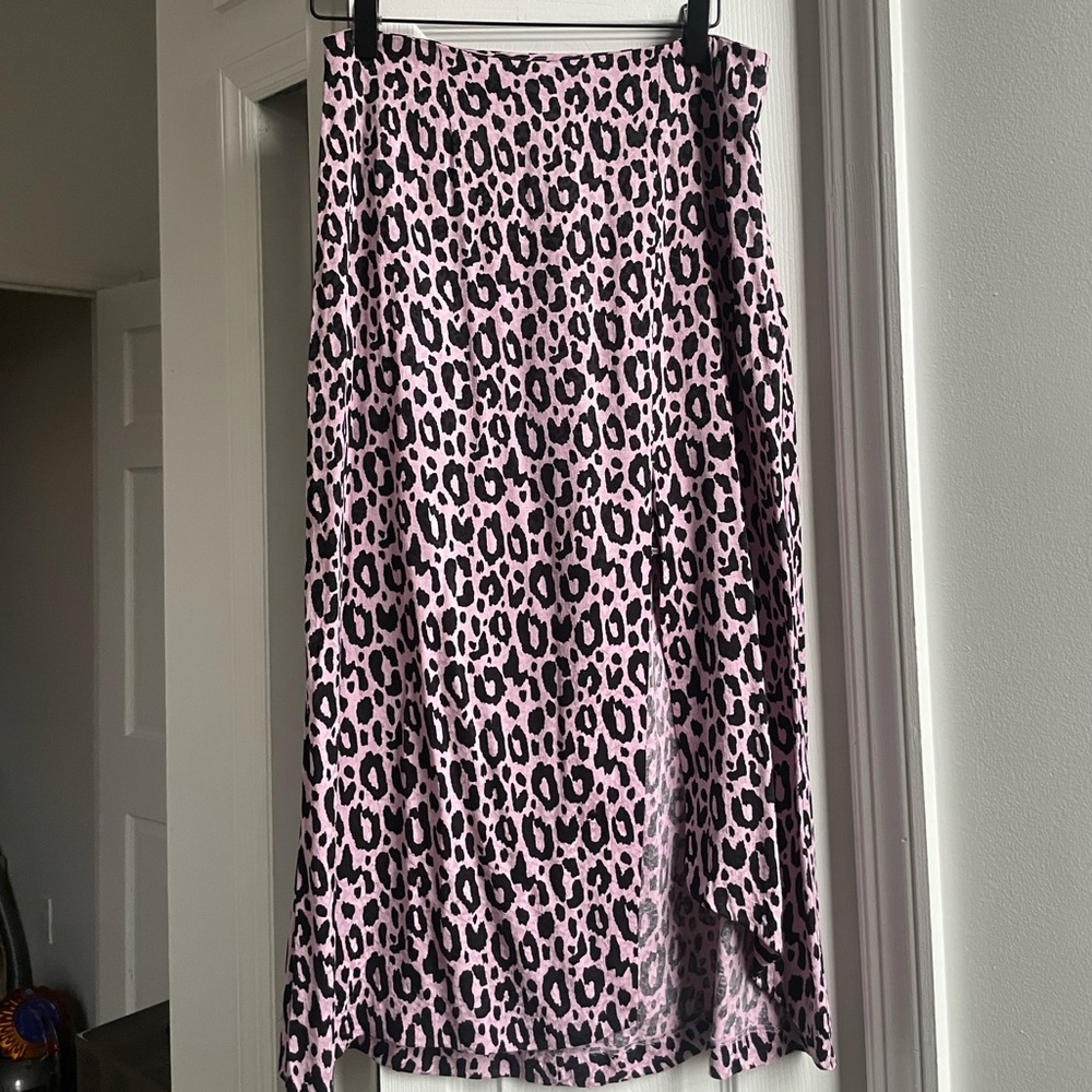 Maje Pink and Black Leopard Midi Skirt